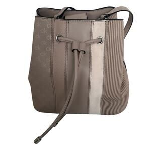 Calvin Klein Gabrianna Bucket Bag Taupe Faux Leather & Suede Shoulder Bag